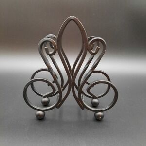 Vintage Wrought Iron Scroll Napkin Holder Fleur De Lis Metal Tabletop Organizer